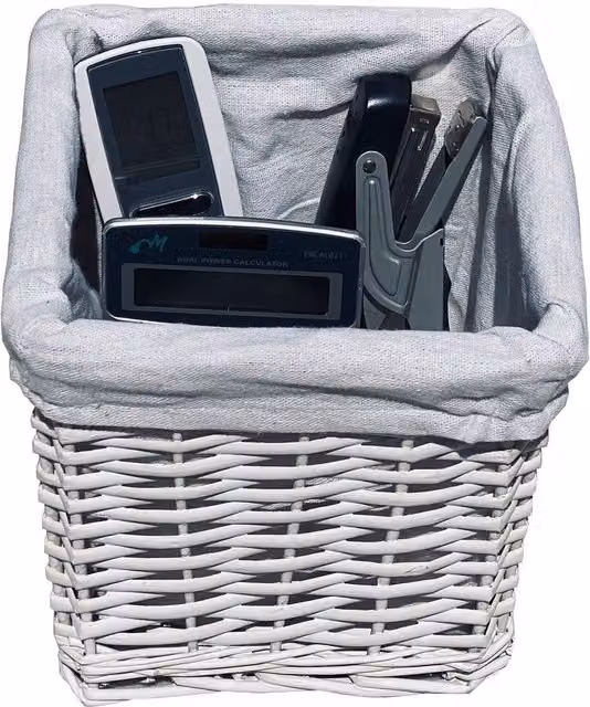 Topfurnishing Small Open Weave Wicker Storage Basket with Lining in White, Diameter: 20 cm