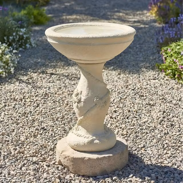 Yorkshire Rose Primrose Yellow Patterned Stone Bird Bath