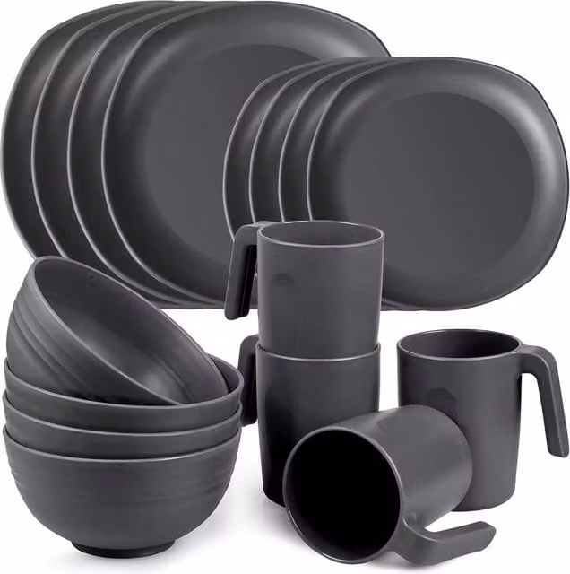 Greentainer Unbreakable Lightweight Plastic Dinnerware Set for 4 in Grey – 1