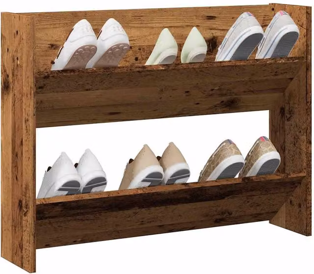 Berkfield Home Wall Mounted Shoe Cabinet in Old Wood Brown, W/D/H: 80 x 18 x 60 cm