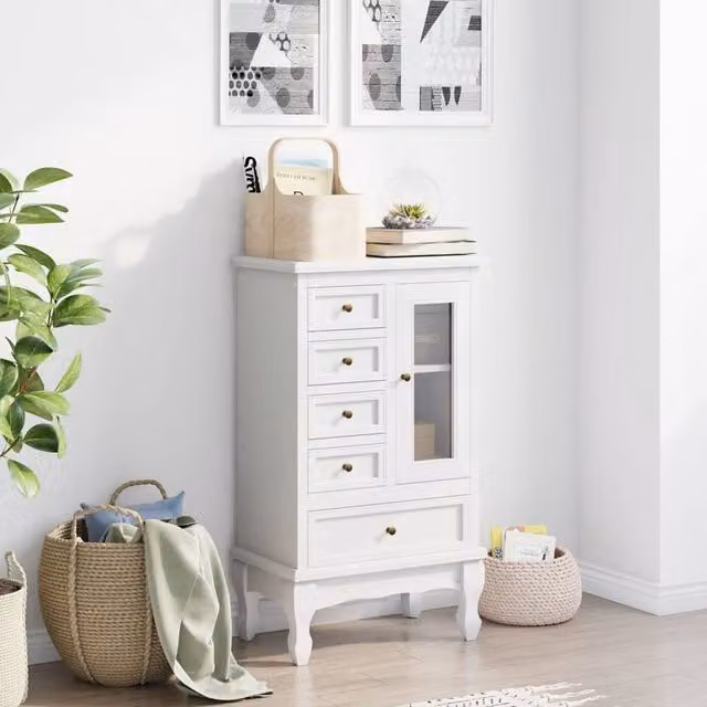 Berkfield Home White Pine Cabinet with 5 Drawers and 2 Shelves