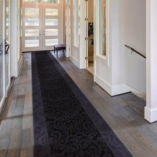 runrug Baroque Hallway Runner Rug in Grey, Stain Resistant and Easy Care, W: 70 cm, L: 390 cm – 2