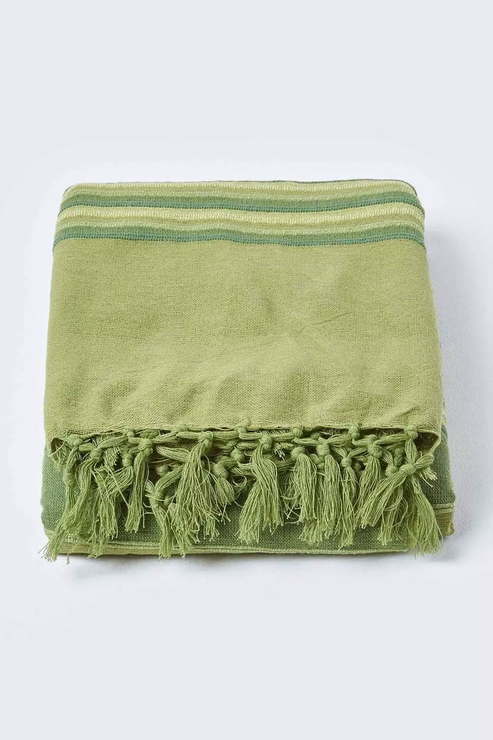 Homescapes Morocco Striped Cotton Woven Throw in Green, W/D/H: 255 x 360 cm – 2