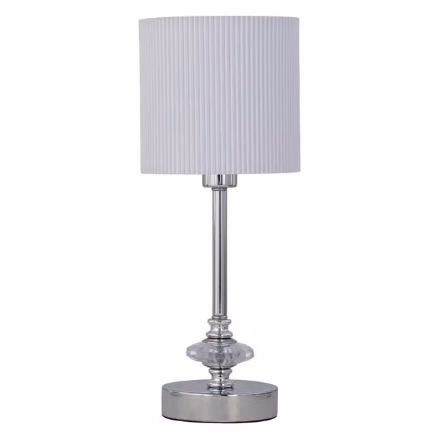 First Choice Lighting Chrome Jewelled Table Lamp with White Fabric Pleat Shade in Silver