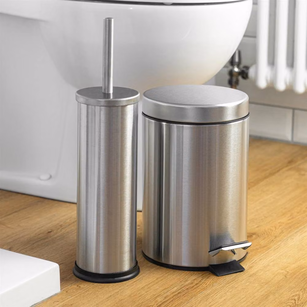Harbour Housewares 3L Round Stainless Steel Pedal Bin and Brush Set in Silver – 2