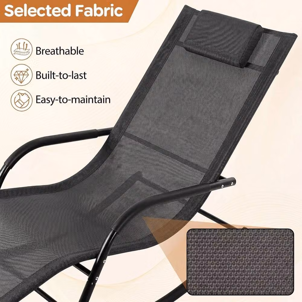 FORGEVIO Black Outdoor Rocking Chair with Textilene Fabric and Metal Frame for Garden or Patio – 3