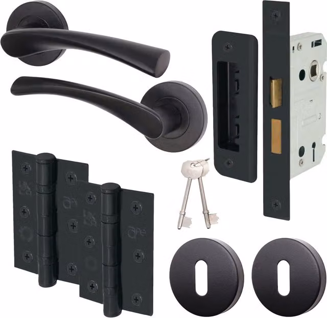 Novi Lever Door Handle Sash Lock Set in Matt Black