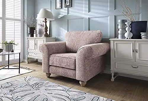 Abakus Direct Ingrid Armchair in Pink Braided Chenille Fabric with Solid Wood Frame, W/D/H: 115 x 95 x 90 cm