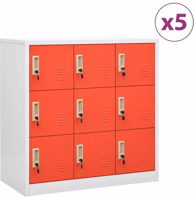 Berkfield Home 5-Piece Metal Locker Cabinet Set in Light Grey and Red, W/D/H: 90 x 45 x 92.5 cm
