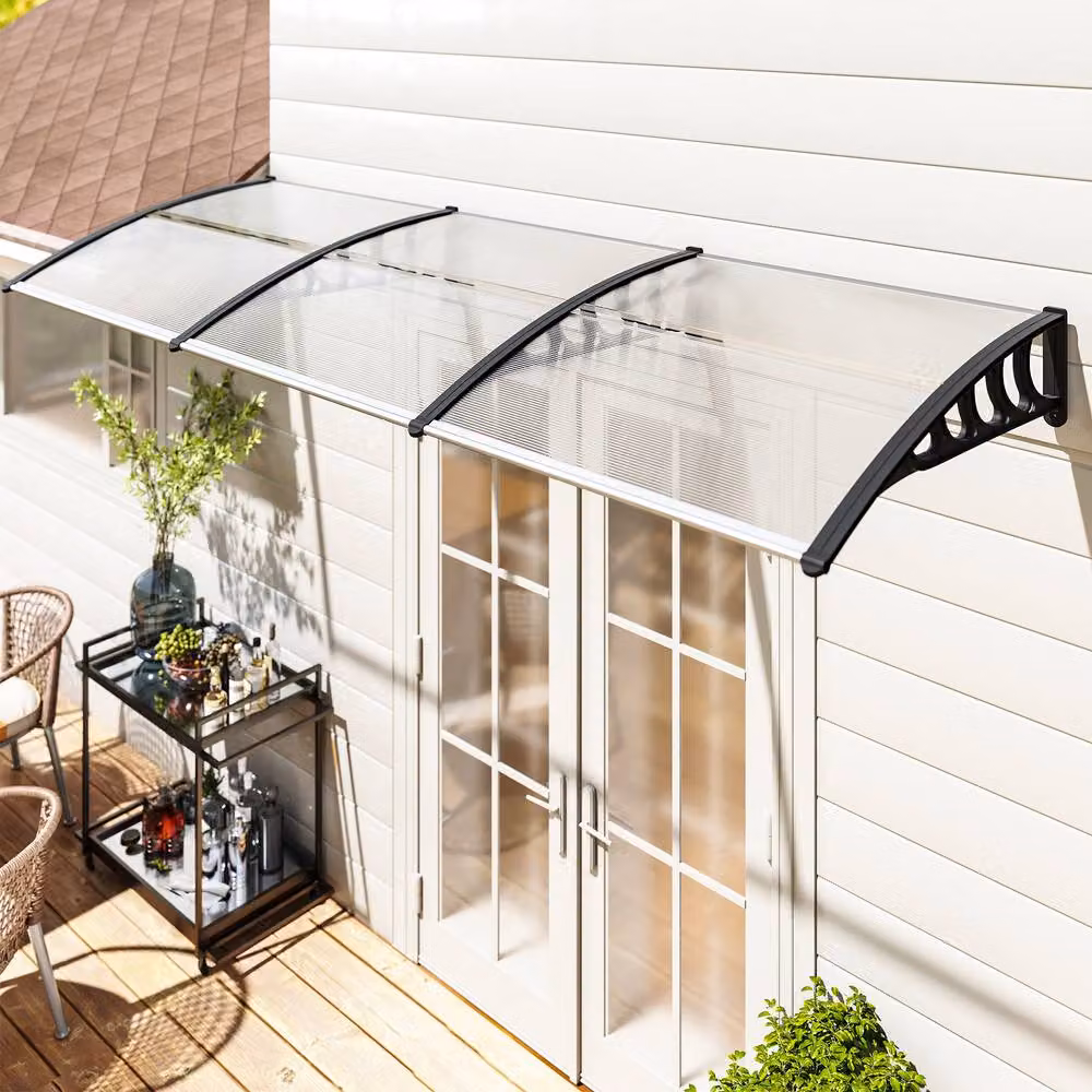 Rolipo Transparent Front Door Canopy Awning Rain Shelter with Aluminium Frame, W: 303 cm, H: 96 cm – 2