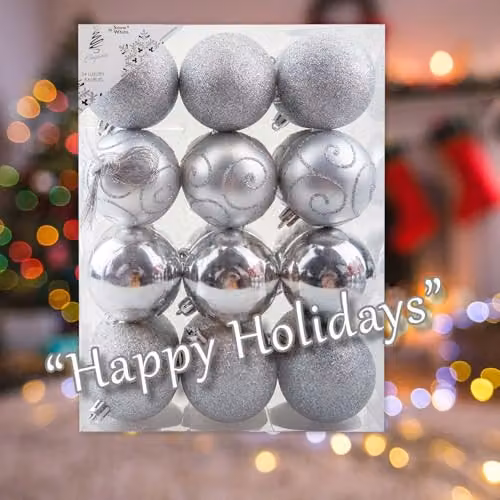 VFM e-Store Silver Christmas Bauble Hanging Tree Ornaments, Pack of 24, Diameter: 6 cm – 5