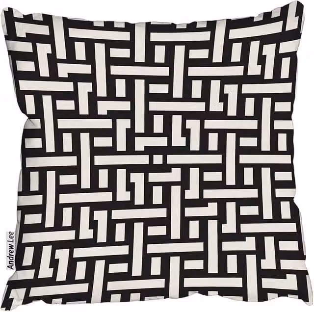 Andrew Lee Black Graphic Woven Pattern Square Cushion, W/D/H: 60 x 60 x 1 cm