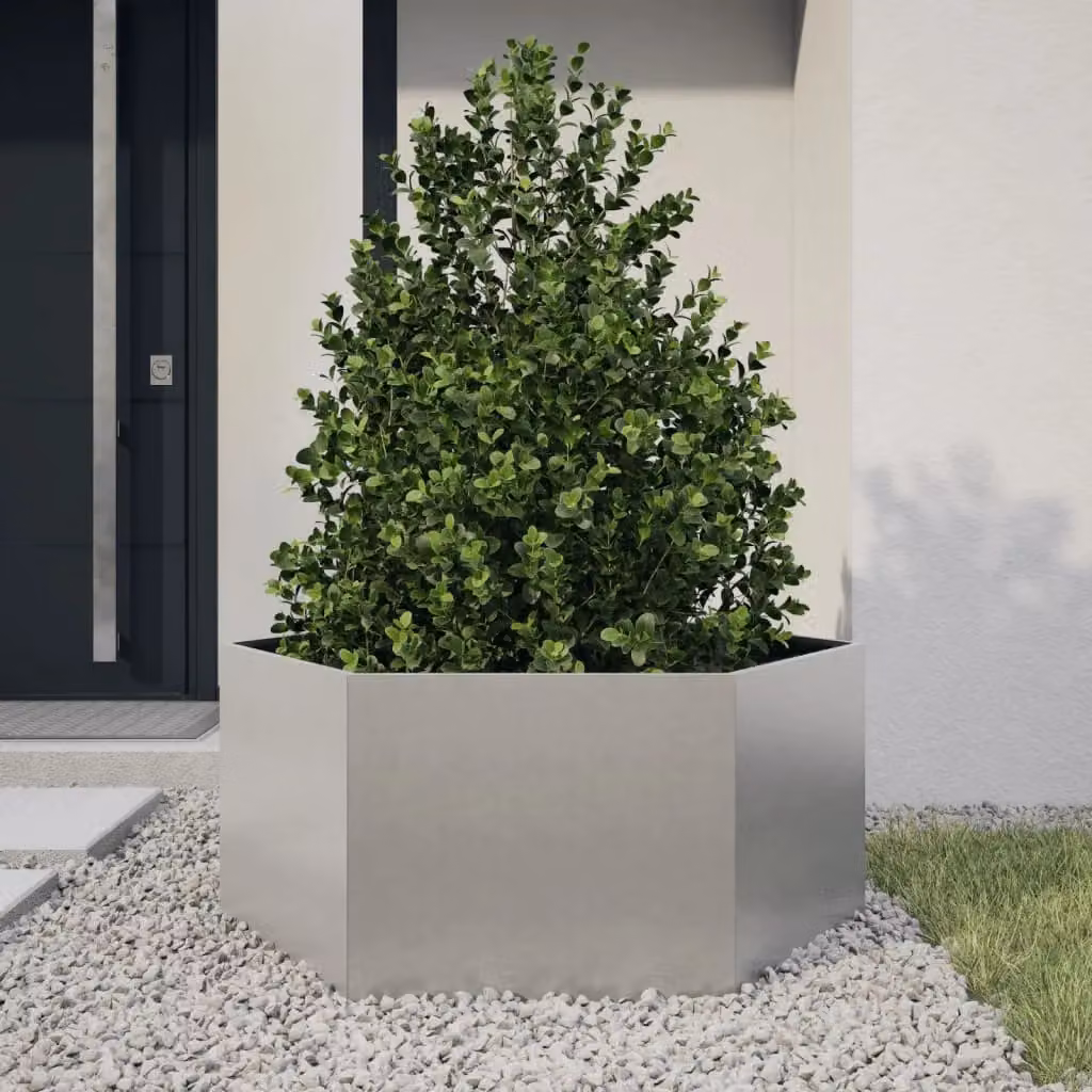 Berkfield Home Hexagon Garden Planter in Silver Stainless Steel, W: 104 cm, D: 90 cm, H: 45 cm – 2
