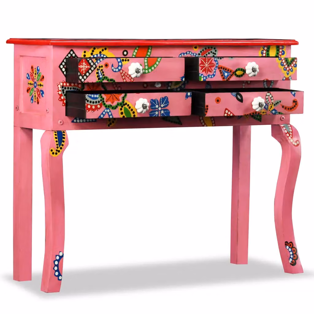 Berkfield Home Rectangular Console Table in Pink Hand Painted Solid Mango Wood – 2