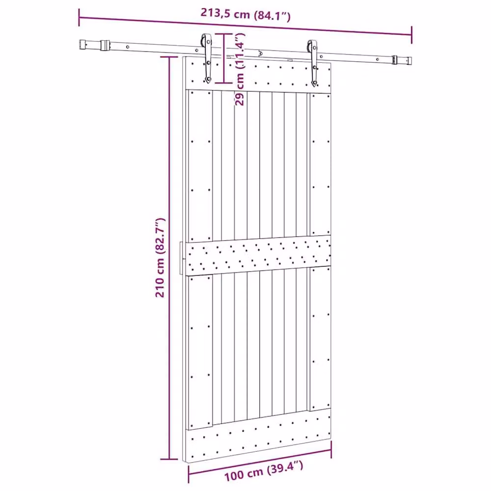 Berkfield Home Rustic Solid Wood Pine Sliding Door with Hardware Set, Brown, W: 100 cm, H: 210 cm – 3