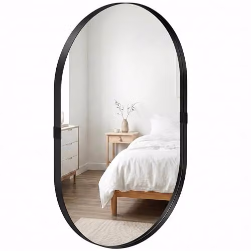 HOMCOM Modern Oval Wall Mirror with Aluminium Alloy Frame, Black, W: 60 cm, H: 90 cm – 1