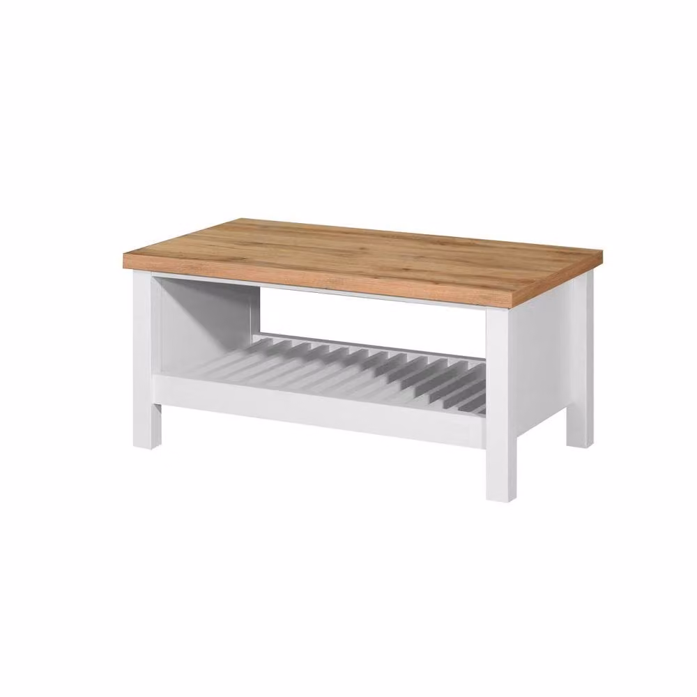 Timber Art Design Astbury Oak Coffee Table with Open Storage in White – 2