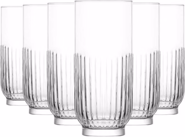 LAV Tokyo Geometric Highball Tumbler Glasses, Clear, 395 ml, Pack of 6