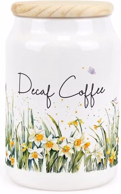 Purely Home Spring Daffodils Ceramic Decaf Coffee Storage Canister in Green and White
