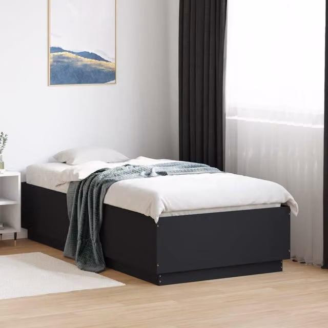Berkfield Home Modern Single Bed Frame in Black with LED Under-Bed Lighting and USB Charging Port, W/D/H: 90 x 190 cm – 1
