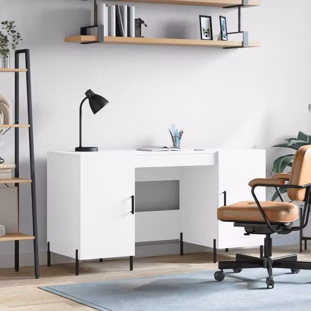 Berkfield White Writing Desk, W/D/H: 140 x 50 x 75 cm