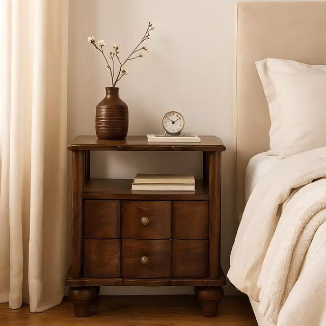 Aosom UK Solid Mango Wood Bedside Table in Brown with Drawers and Open Shelf, W/D/H: 55 x 40 x 63 cm
