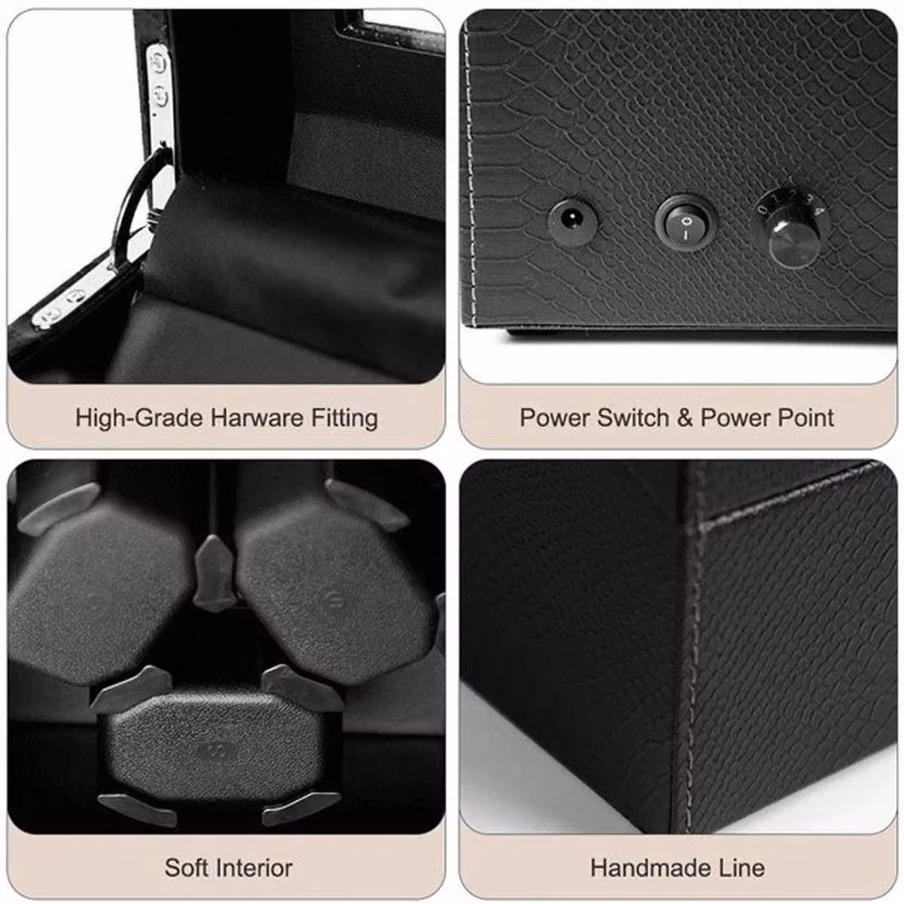 FLAVORA 6 Slot and 6 Position LED Mute Automatic Watch Winder in Black – 4