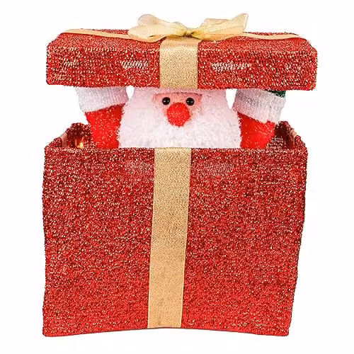 Shatchi Animated Christmas Santa Pop-up Lighted LED Gift Box, Red, Height: 32 cm – 1