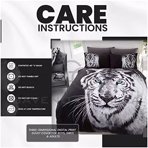 Gaveno Cavailia 3D Wildlife White Tiger Bed Set with Duvet Cover and Pillowcase, Multicolour, W: 180 cm x L: 200 cm – 4