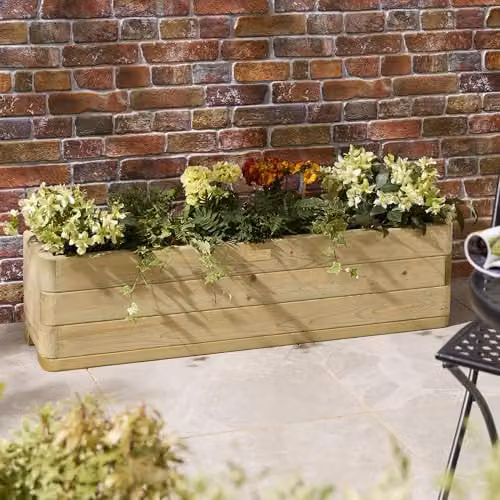 Rowlinson Marberry Trough Planter in Brown, W/D/H: 120 x 30 x 30 cm