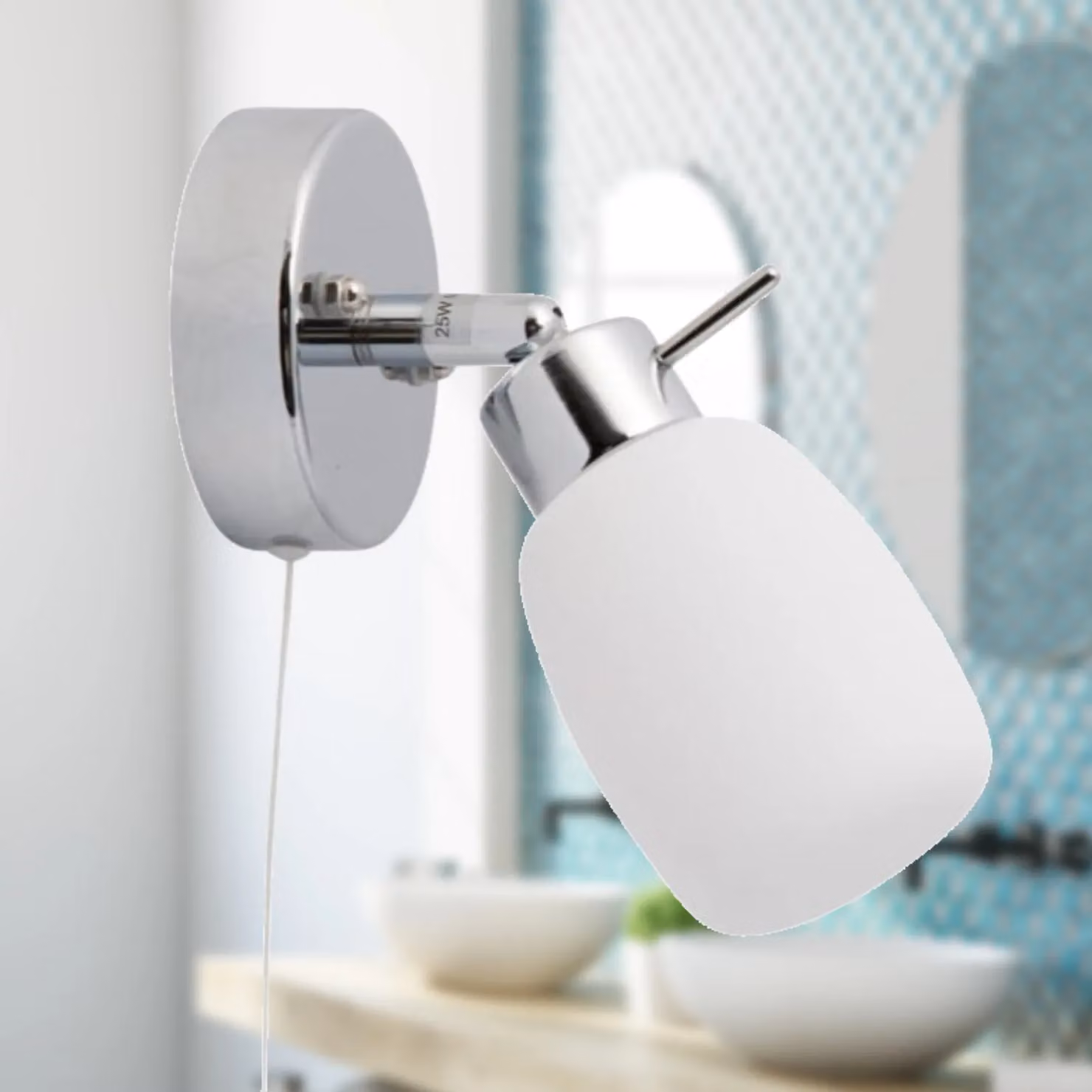 First Choice Lighting Brom Set of 2 Chrome IP44 Pull Cord Bathroom Wall Lights in Silver – 2