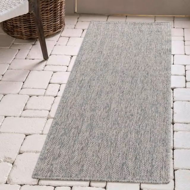 Desire Rugs Modern Herringbone Waterproof Indoor-Outdoor Rectangular Rug, Silver, W: 60 cm, L: 220 cm