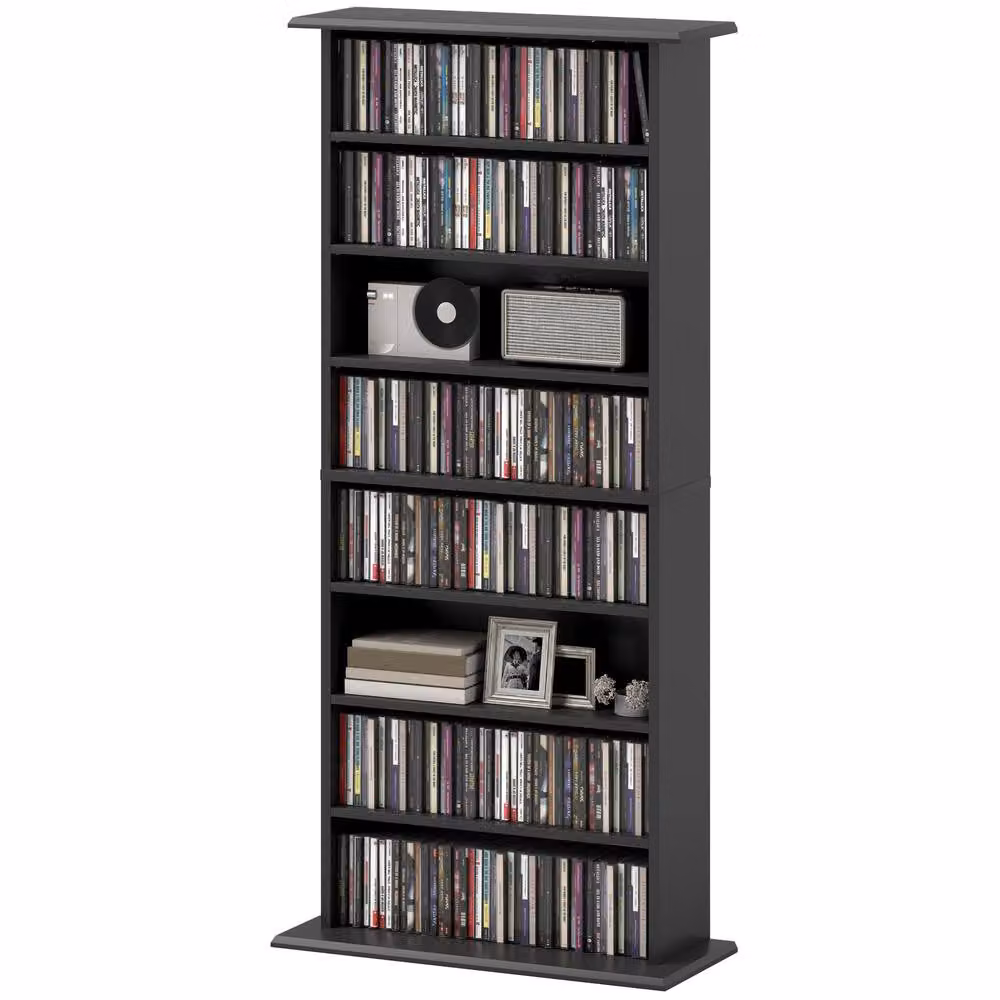 STILVORA Black CD Storage Tower with Adjustable Shelves and Back Panel – 4