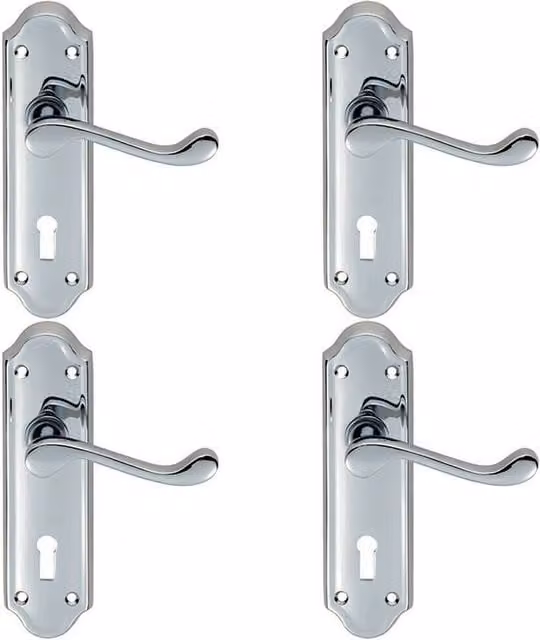 Loops 4 Pairs of Victorian Upturned Handles with Lock Backplate in Polished Chrome, 16.8 x 4.7 cm