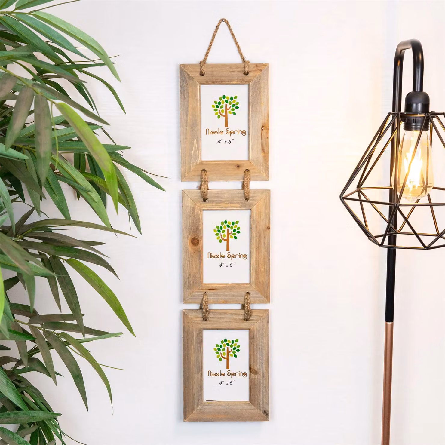 Nicola Spring Rustic Brown Wooden Hanging 3-Photo Frame, Rectangular, Fits 10 x 15 cm Photos – 4