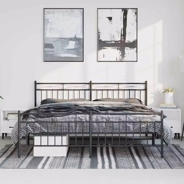 Berkfield Home Metal Bed Frame with Headboard and Footboard in Black, W/D/H: 193 x 91 x 198 cm