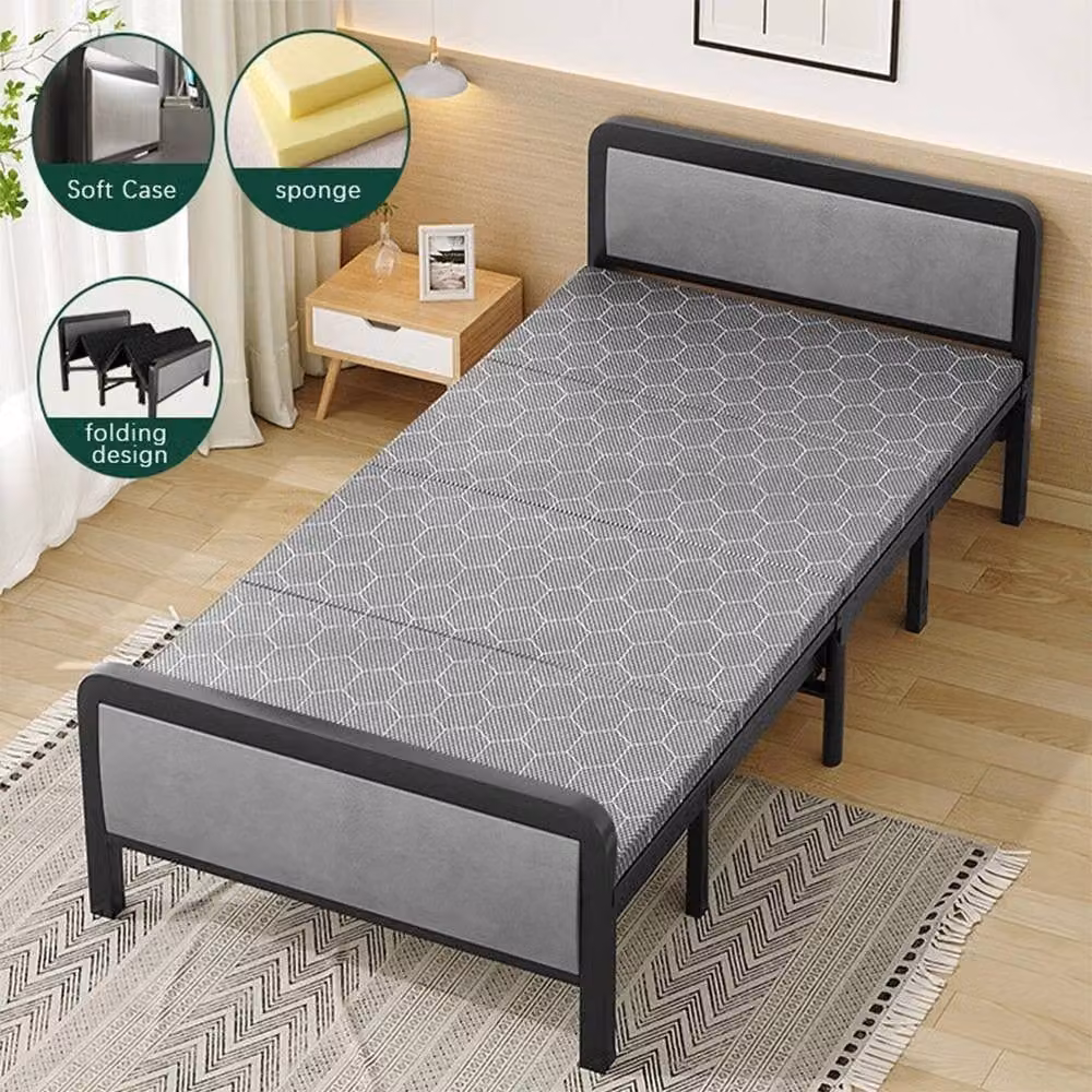 Ventryn Single Folding Guest Bed with Padded Foam Mattress and Metal Frame in Grey – 3