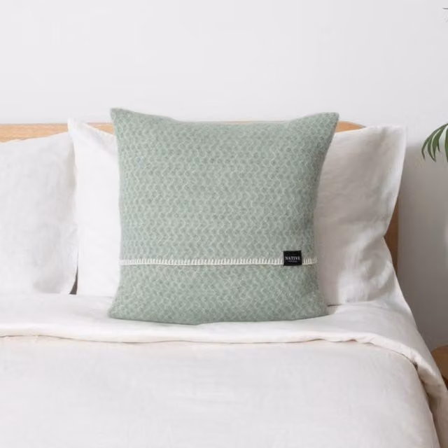 Native Natural Green Wool Square Cushion with Feather Filling W/D/H: 45 x 45 x 45 cm