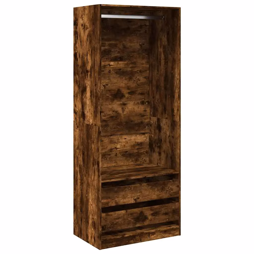 Berkfield Home Smoked Oak Wardrobe in Brown with Integrated Drawers, W/D/H: 80 x 50 x 200 cm – 2