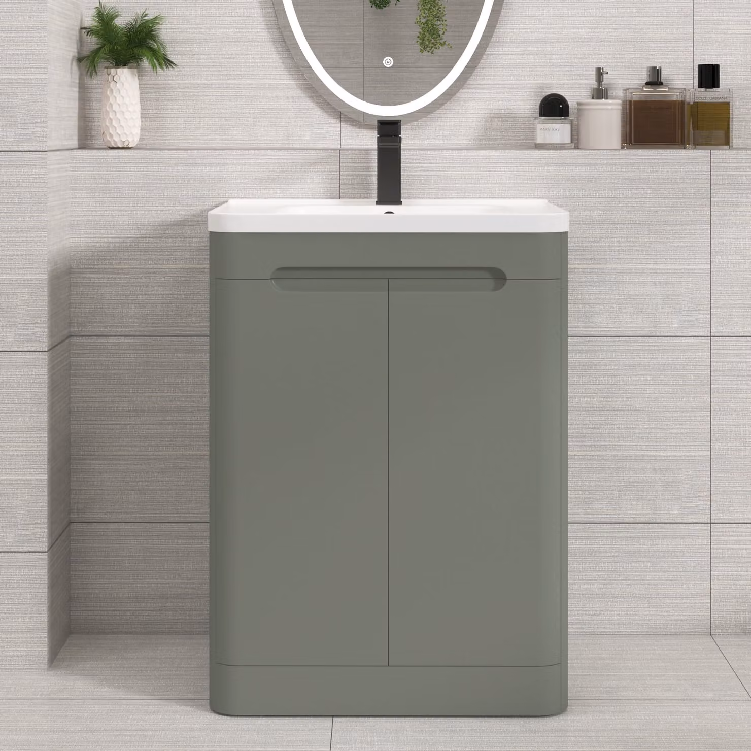 Royal Bathrooms Venice 600mm Sage Green Floor Standing 2 Door Vanity Unit with Ceramic Basin