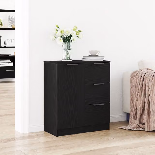 Berkfield Home Black Oak Sideboard in Matt Black MDF, W/D/H: 60 x 30 x 70 cm – 1