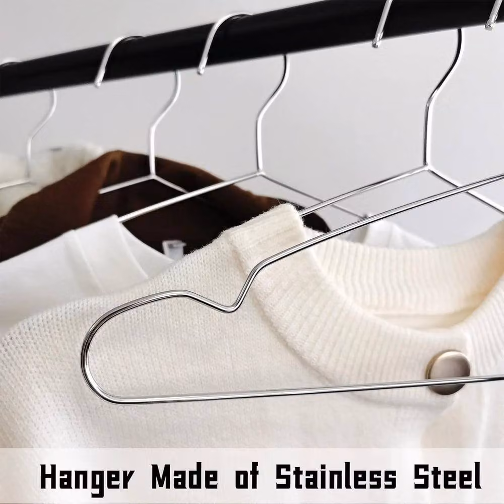 NESTLUNE 10 Pack Heavy Duty Stainless Steel Clothes Hangers in Silver, W: 100 cm, D: 15 cm – 2