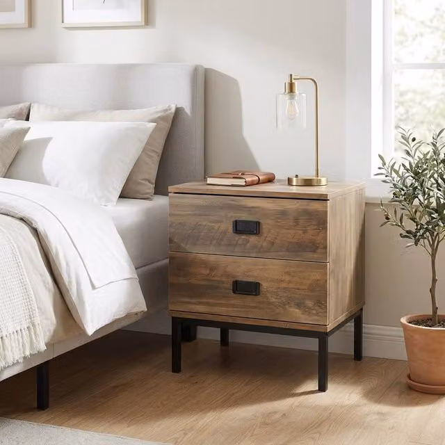 STILVORA Industrial Bedside Table with 2 Drawers and Metal Frame in Brown and Black, W: 39.0 cm, D: 45.0 cm, H: 50.0 cm – 1