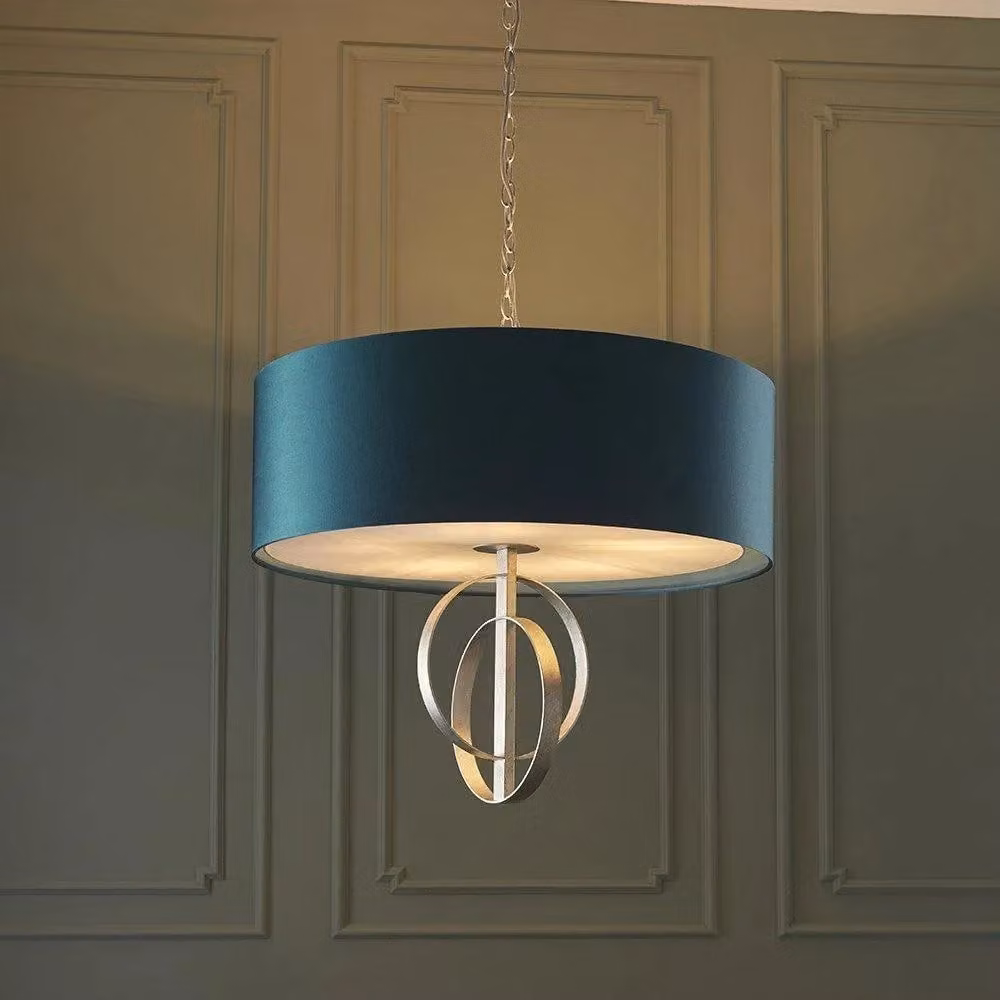 Netlighting TRENTO Dimmable 5 Light Fabric and Metal Pendant Ceiling Lamp in Silver – 2