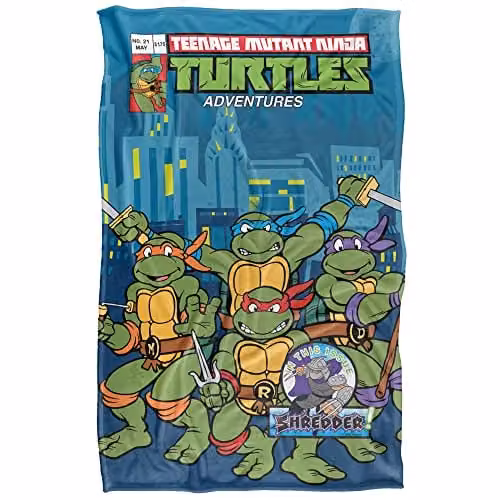 Nickelodeon TMNT Comic Cover No.21 Super Soft Silky Touch Fleece Blanket, Multicolour