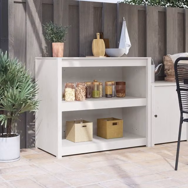 Berkfield Home Outdoor Kitchen Cabinet in White Solid Pine Wood, W/D/H: 106 x 55 x 92 cm
