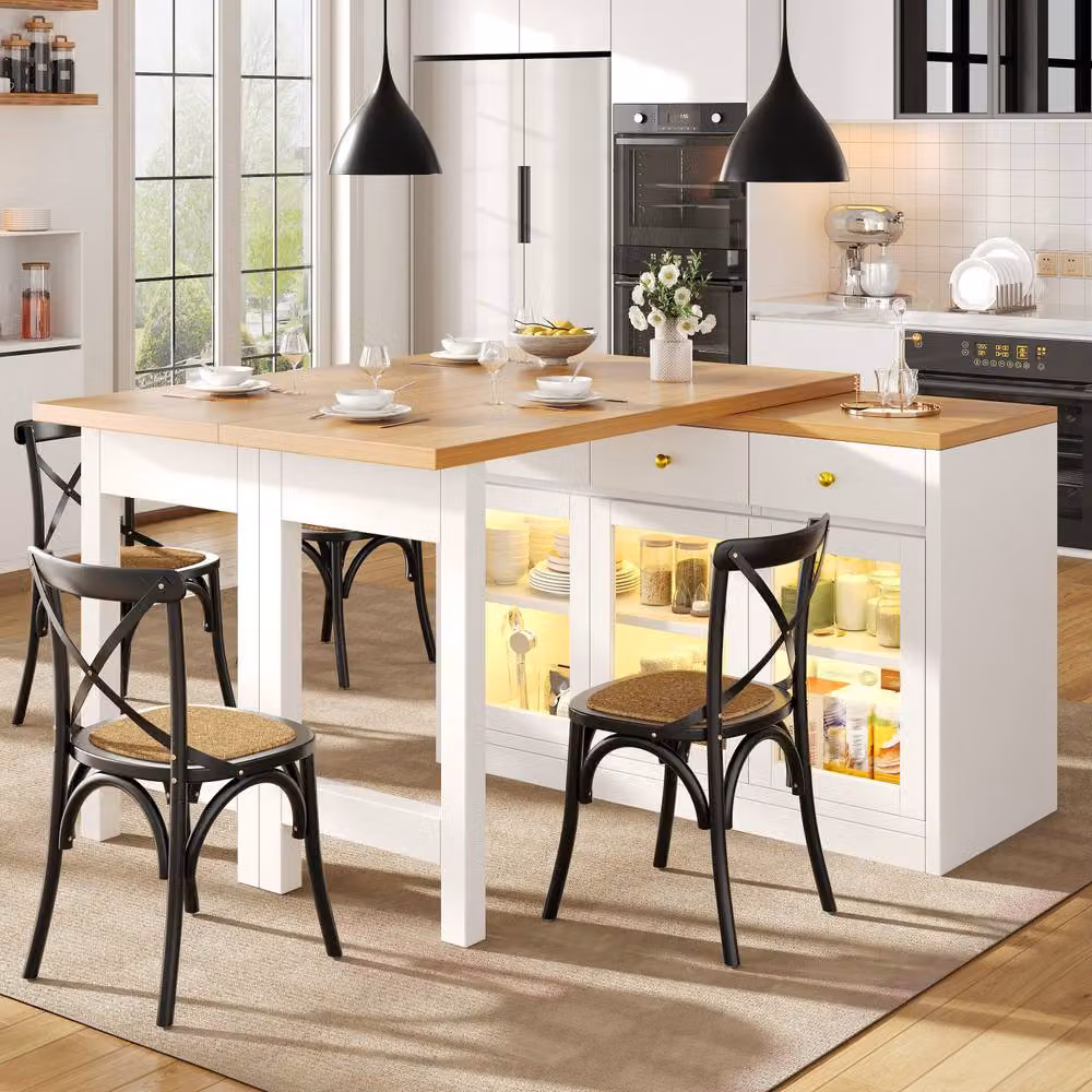 Rolipo Extendable Kitchen Island with LED Lights and Storage, White – 2