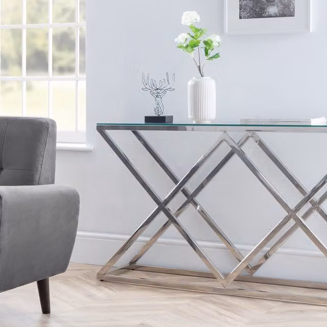 Julian Bowen Biarritz Modern Grey Glass and Metal Console Table