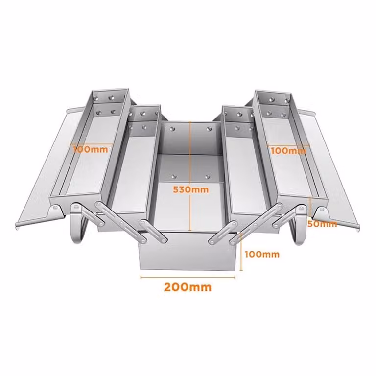Nordara Silver Metal Folding Cantilever Tool Box Portable W: 53 cm, D: 20 cm