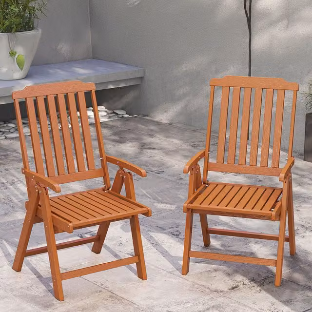 COSTWAY Foldable Outdoor Dining Chair with Armrests in Brown